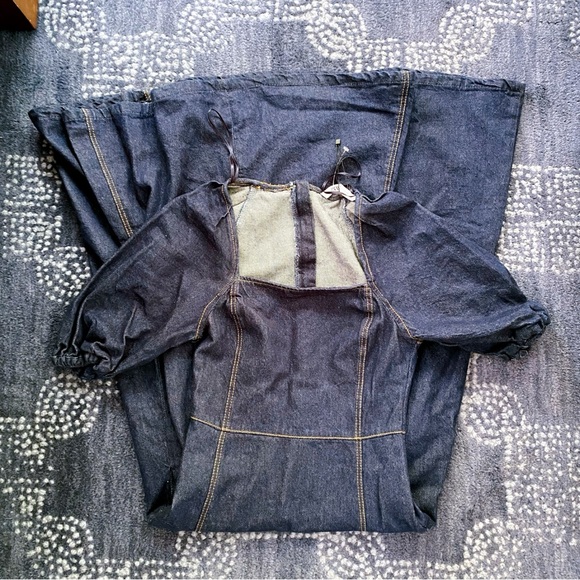 π ZARA DARK WASH DENIM PUFF SLEEVE MAXI DRESS! - Picture 10 of 16